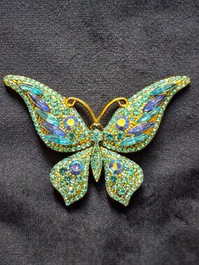 Elegant Crystal Rhinestone Butterfly Refrigerator Magnet Upcycled from Brooches